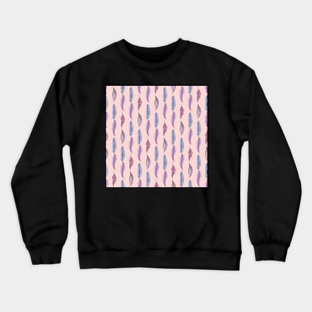 Boho Chic Feather Pattern - Peach Background Crewneck Sweatshirt by sarahwainwright